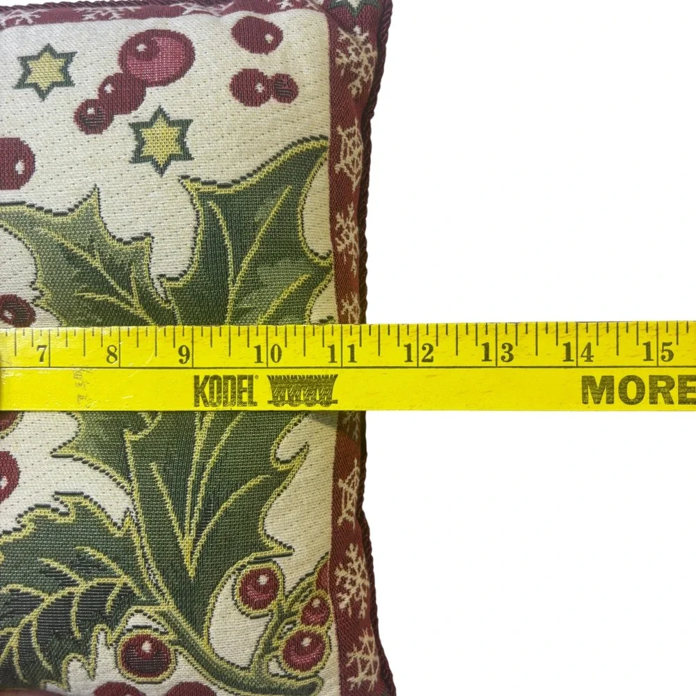 Capisserie Tapestry Christmas Holly Berry Woven Cotton‎ Accent Pillow 12x12 USA
